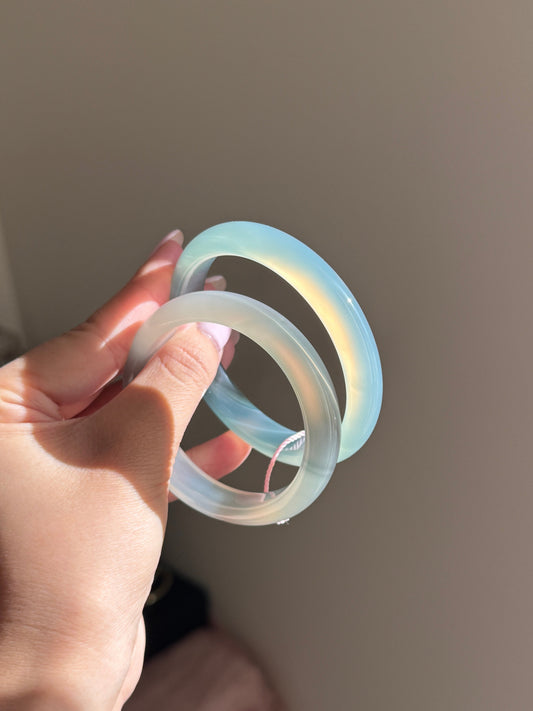 Natural Mint Blue Green Agate Bangle Translucent Icy Stone