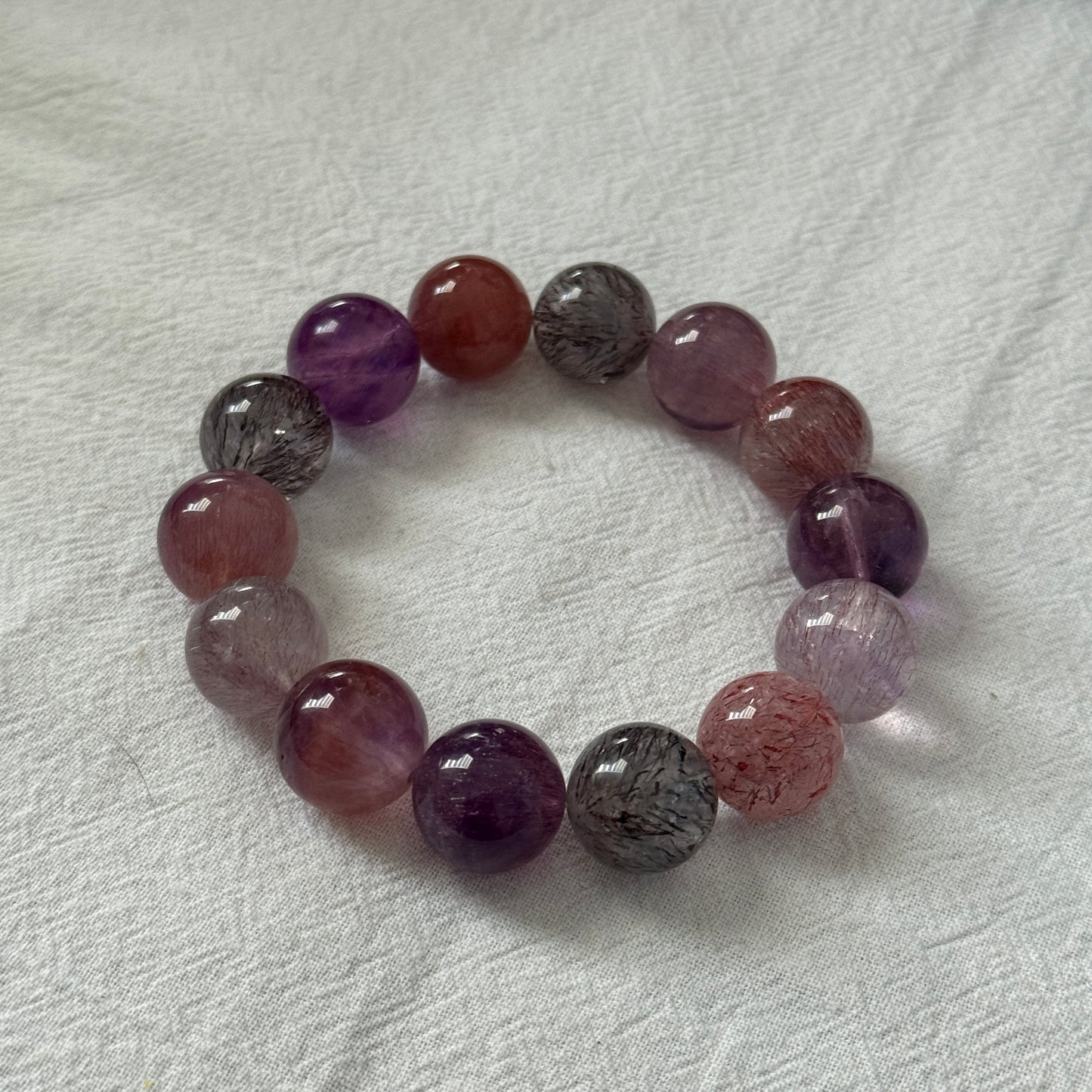 Ultra High Quality Natural Super Seven Quartz 15.6mm Beaded Bracelet