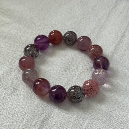 Ultra High Quality Natural Super Seven Quartz 15.6mm Beaded Bracelet