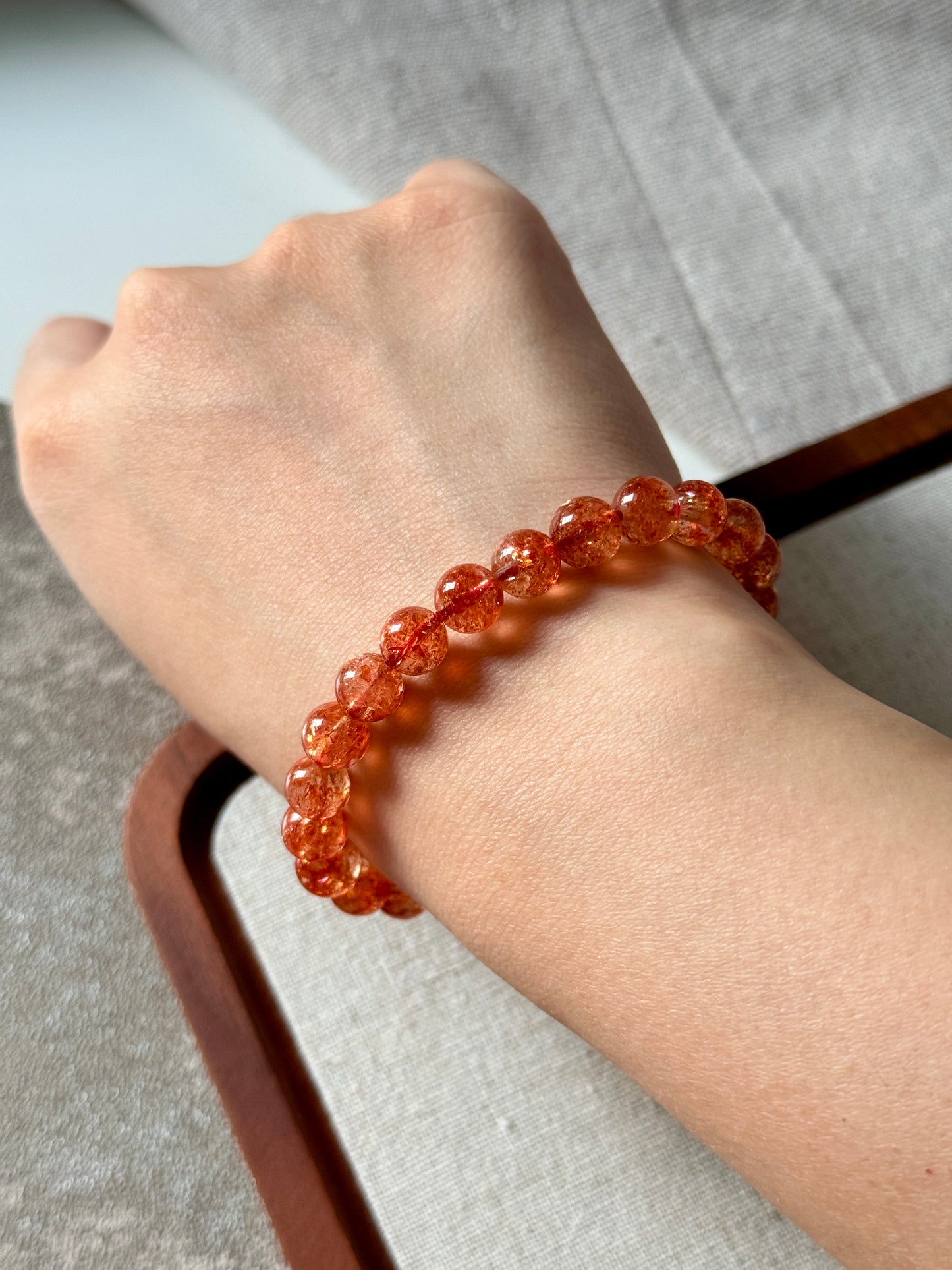 Premium Quality Golden Strawberry Orange Sunstone Beaded Bracelet