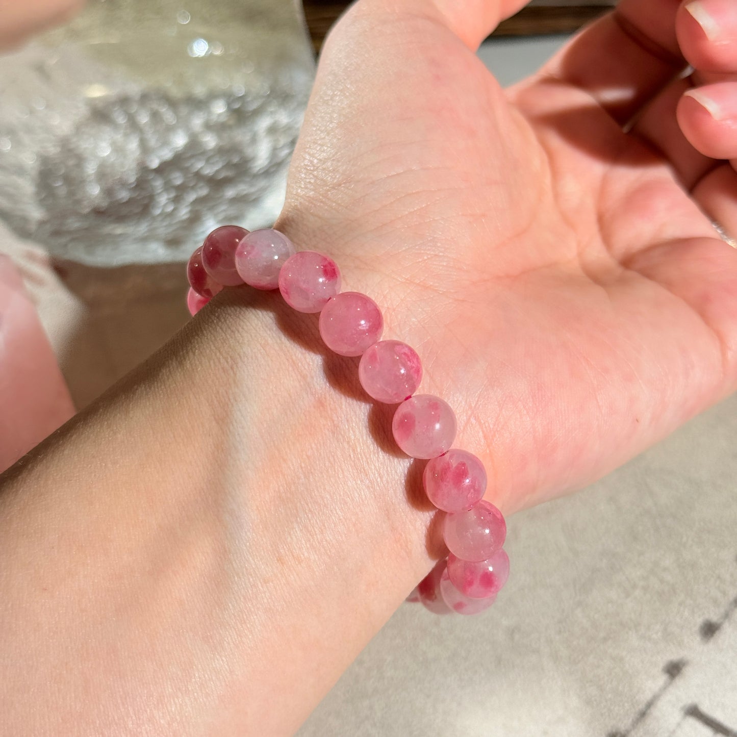 Sakura Icy Rhodonite Beaded Bracelet 薔薇輝