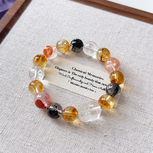 Hematoid Pixiu Herkimer Diamond Beaded Bracelet