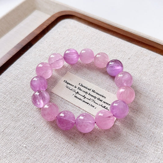 Ultra High Quality Gemmy Pinky Purple CatEye Kunzite 14.5mm Beaded Bracelet