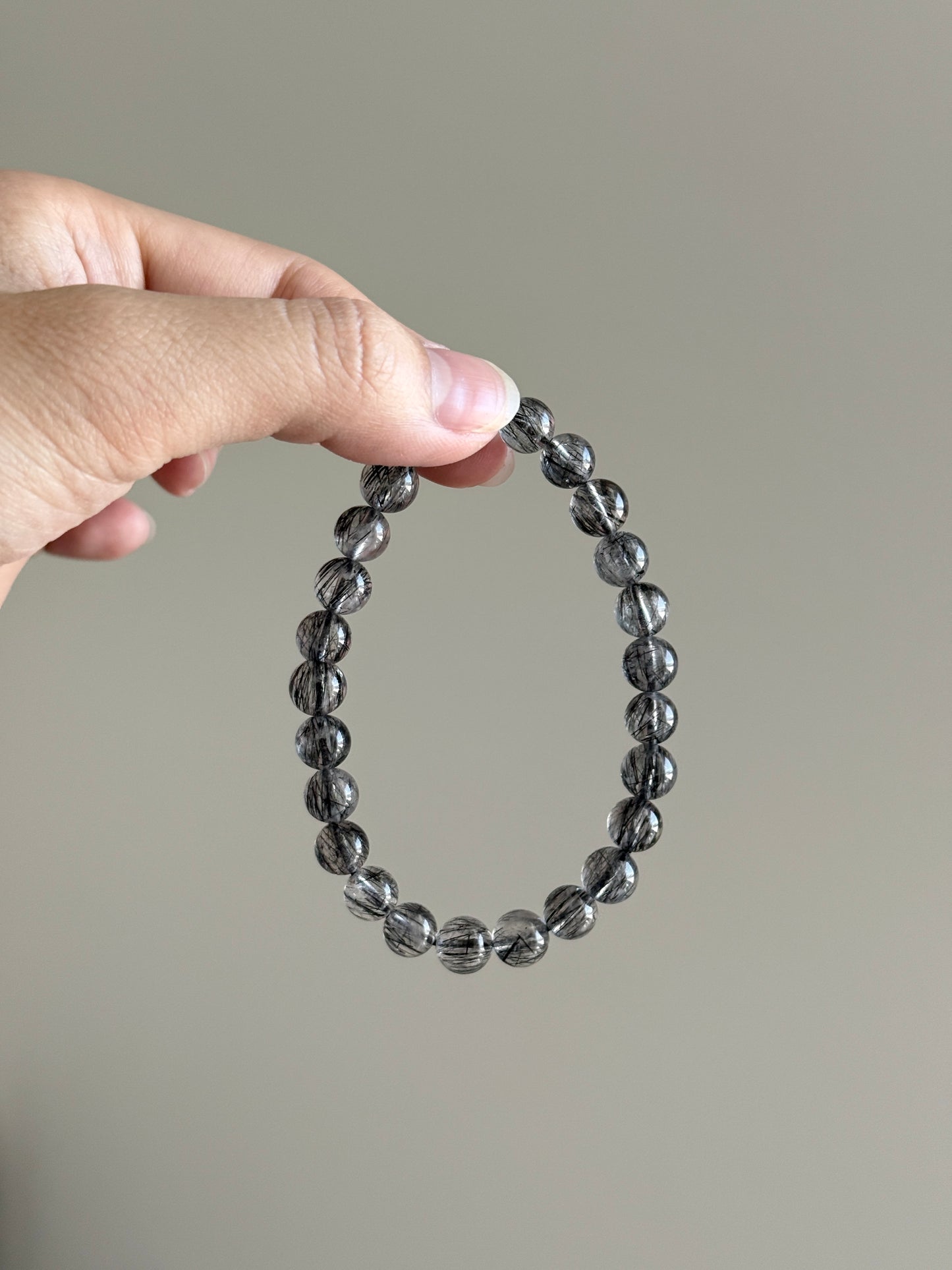 Black Rutile Hair Quartz 7.9mm Bead Bracelet