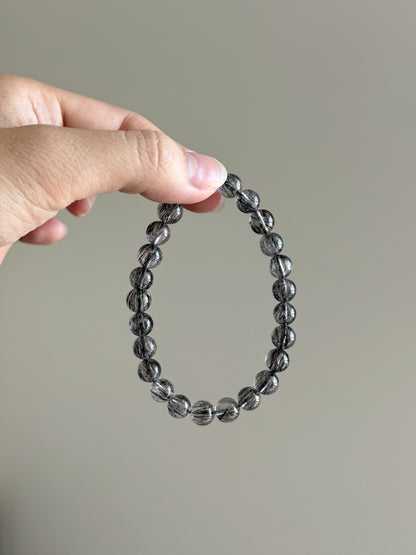 Black Rutile Hair Quartz 7.9mm Bead Bracelet