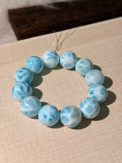 Sky Blue Larimar 16mm Beaded Bracelet