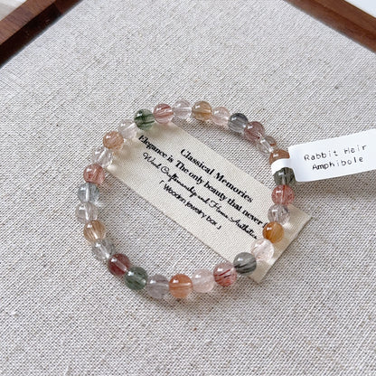 Rainbow Rabbit Hair Amphibole 6.3mm Beaded Bracelet