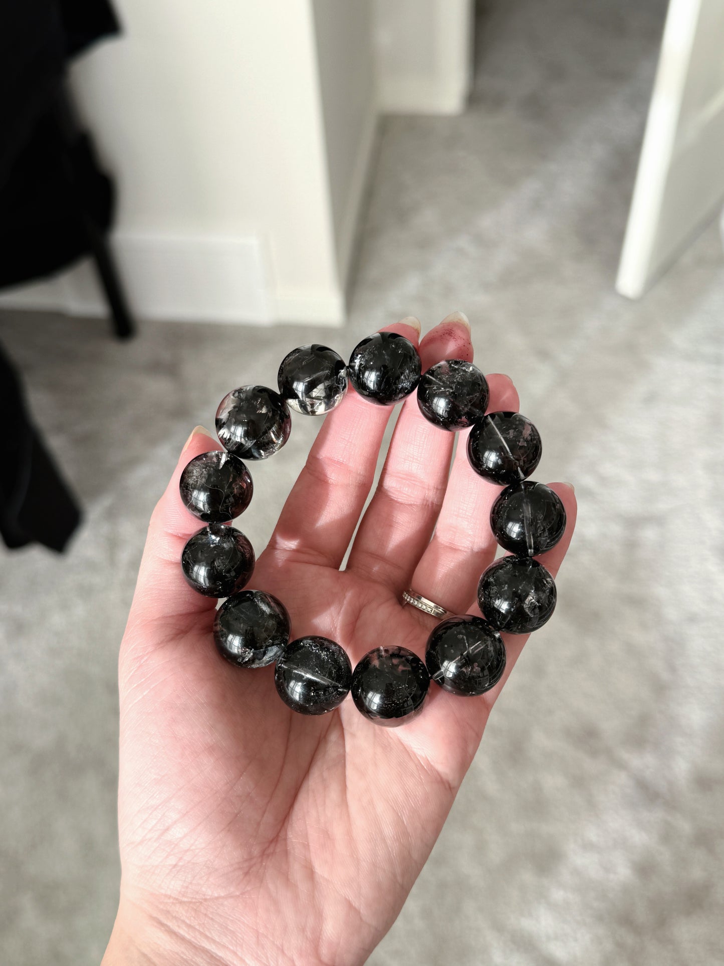 Black Herkimer Diamond 17.5mm Beaded Bracelet