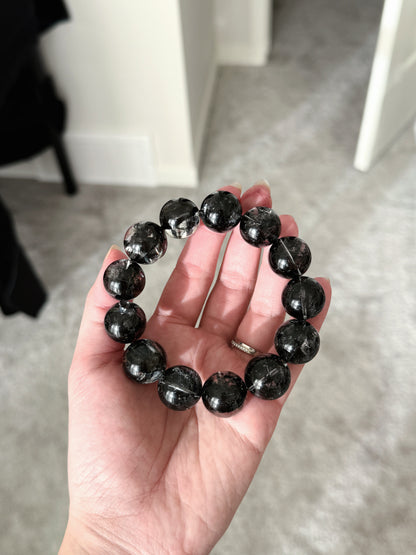 Black Herkimer Diamond 17.5mm Beaded Bracelet