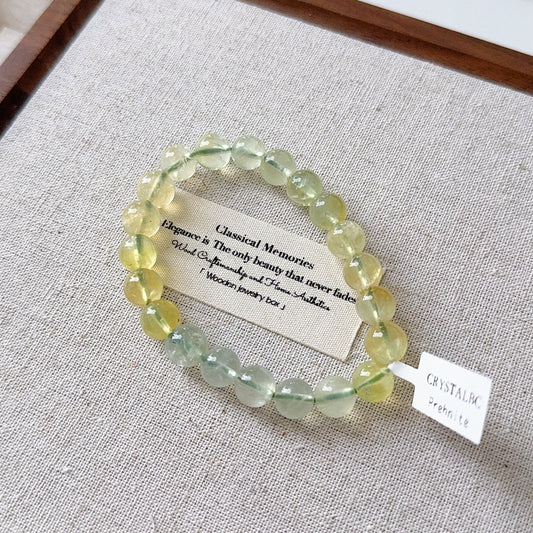 Gradient Green Pale Yellow Prehnite Stone Bead Bracelet 漸變綠葡萄石