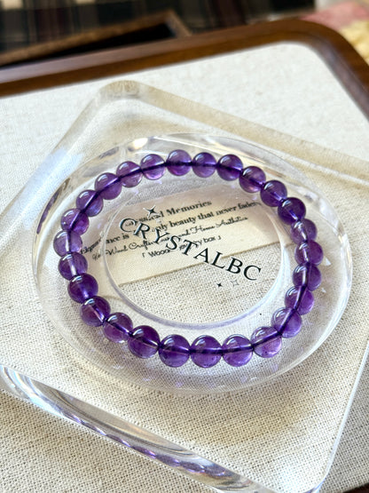 High Grade Brazil Amethyst 7.8mm Bead Bracelet