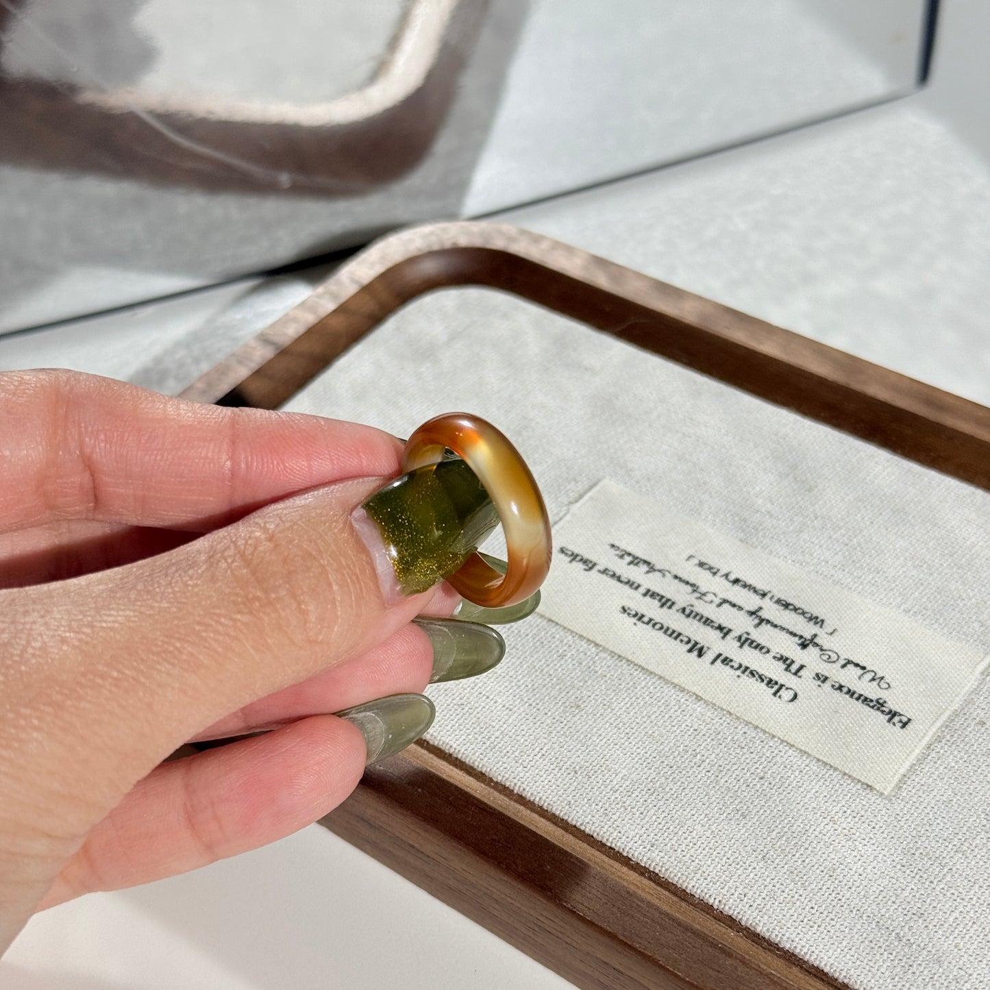 Bicolor Orange Chalcedony Agate Ring Bangle US 7.5 Ring Band