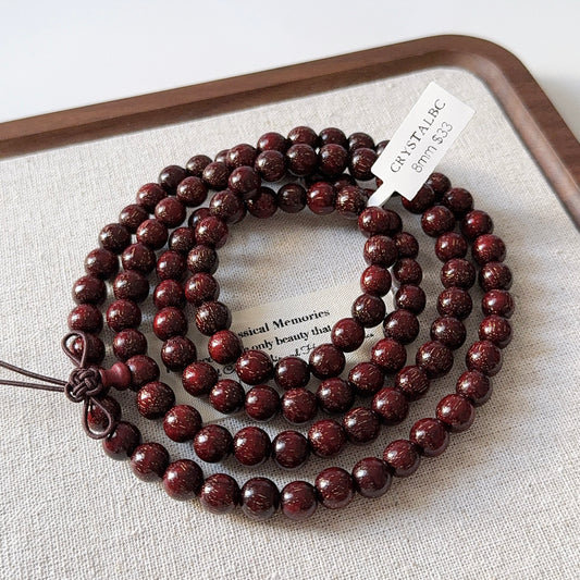 Buddha Tibetan Red Sandalwood 108 Mala Bead Bracelet