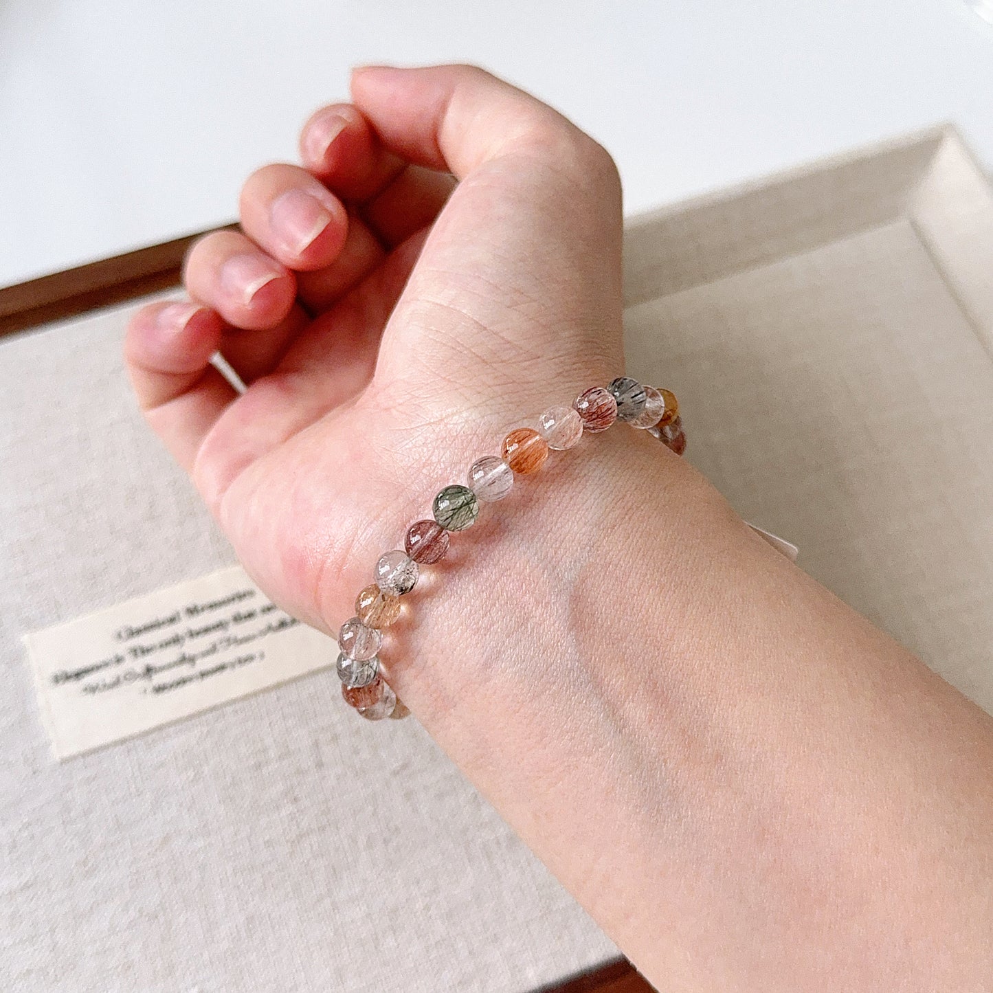 Rainbow Rabbit Hair Amphibole 6.3mm Beaded Bracelet