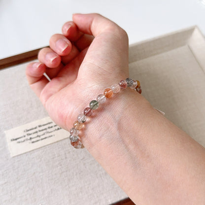 Rainbow Rabbit Hair Amphibole 6.3mm Beaded Bracelet