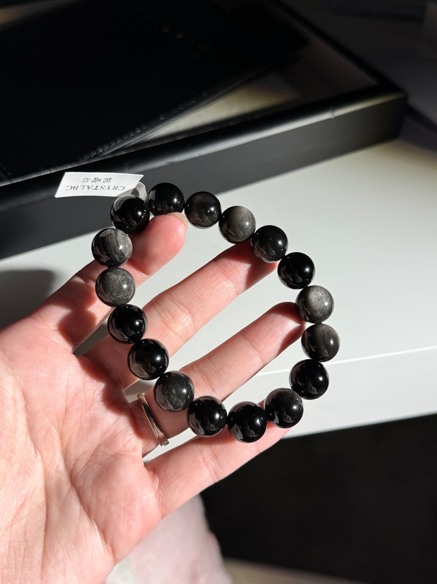 Silver Obsidian Beaded Bracelet
