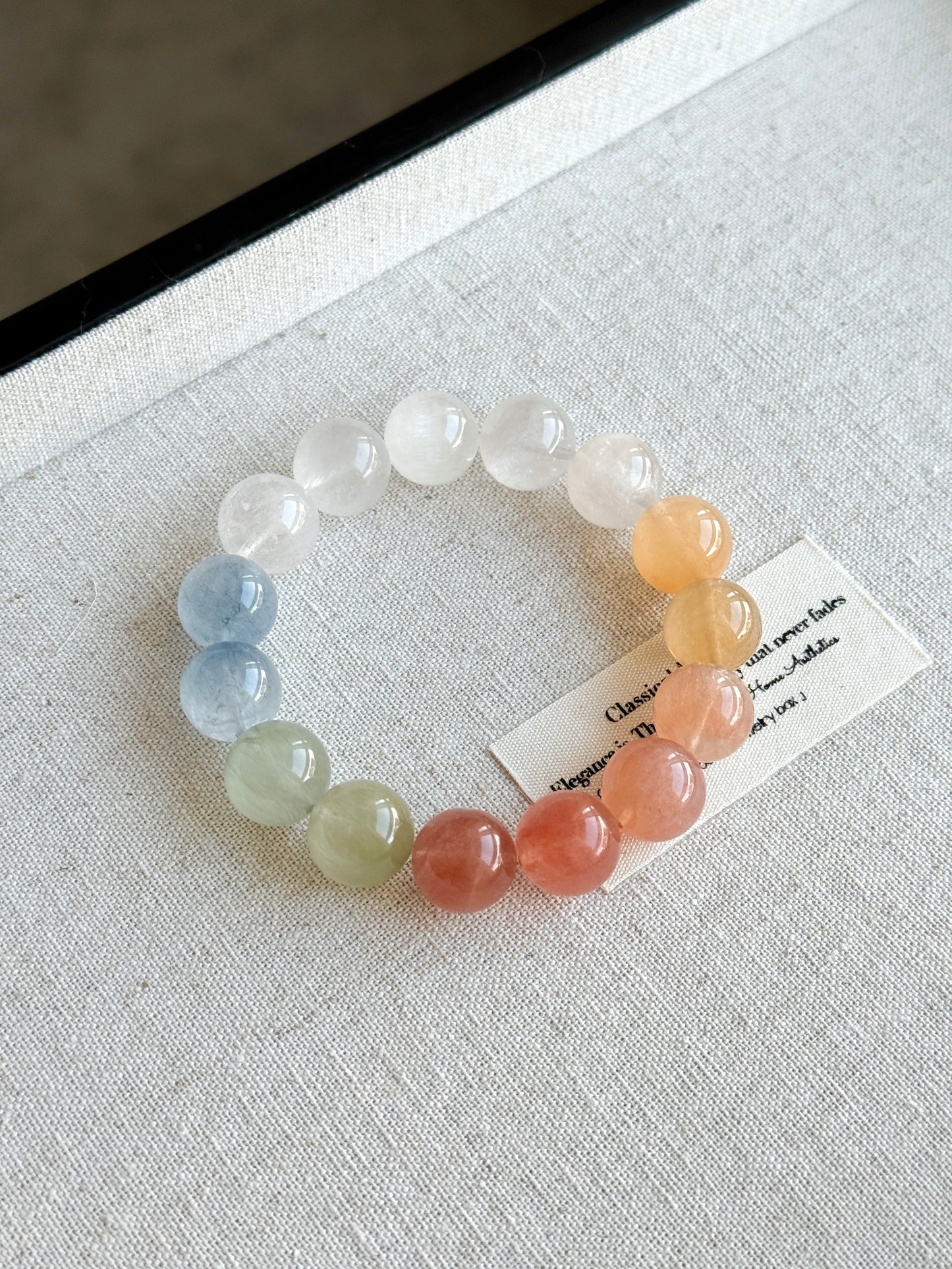 Rainbow Rabbit Hair Rutiled 13.6mm Beaded Bracelet HQ