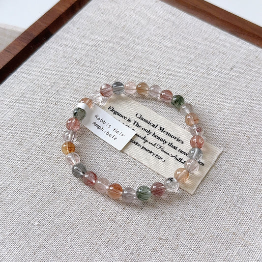 Rainbow Rabbit Hair Amphibole 6.3mm Beaded Bracelet