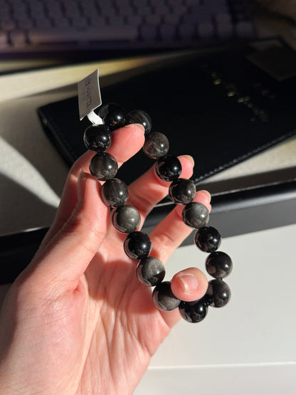 Silver Obsidian Beaded Bracelet