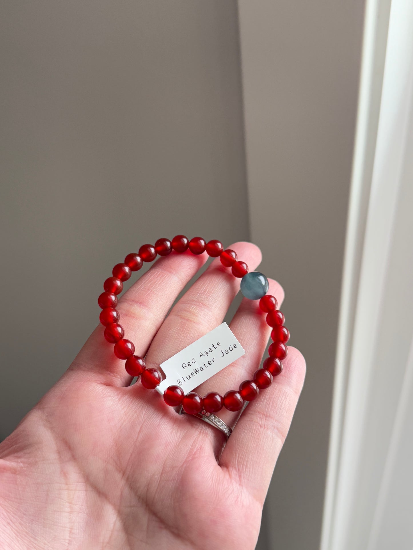 Red Cornelian Agate Lucky Stone with Jade 6.6mm HQ