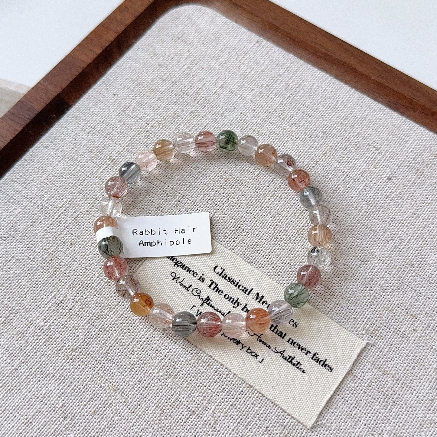 Rainbow Rabbit Hair Amphibole 6.3mm Beaded Bracelet