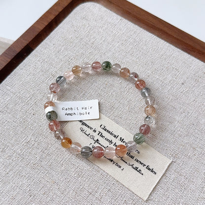 Rainbow Rabbit Hair Amphibole 6.3mm Beaded Bracelet