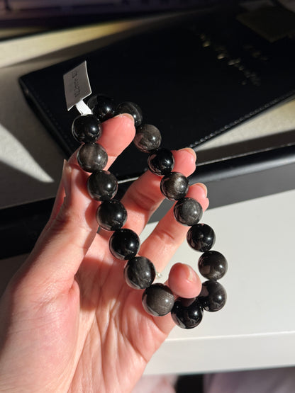 Silver Obsidian Beaded Bracelet