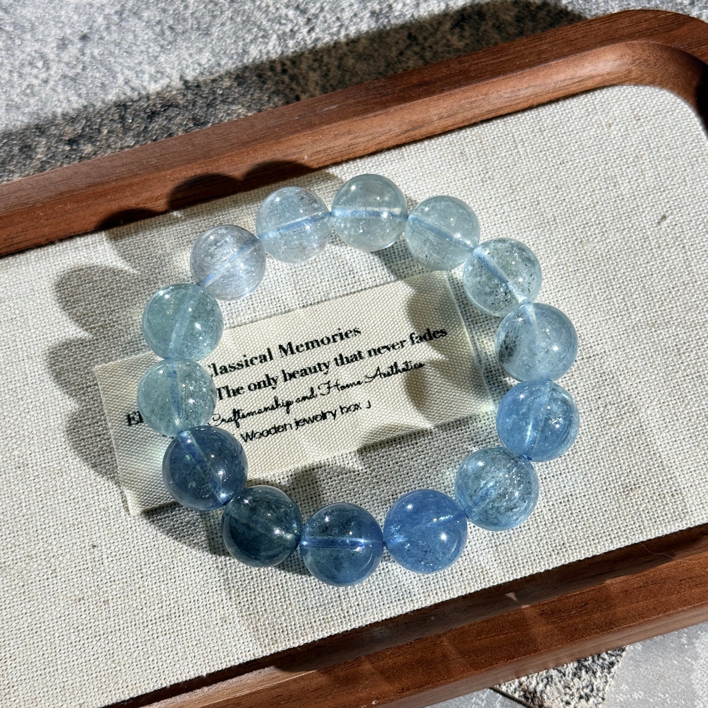 Gradient Translucent Beryl Aquamarine 12.6mm Beaded Bracelet