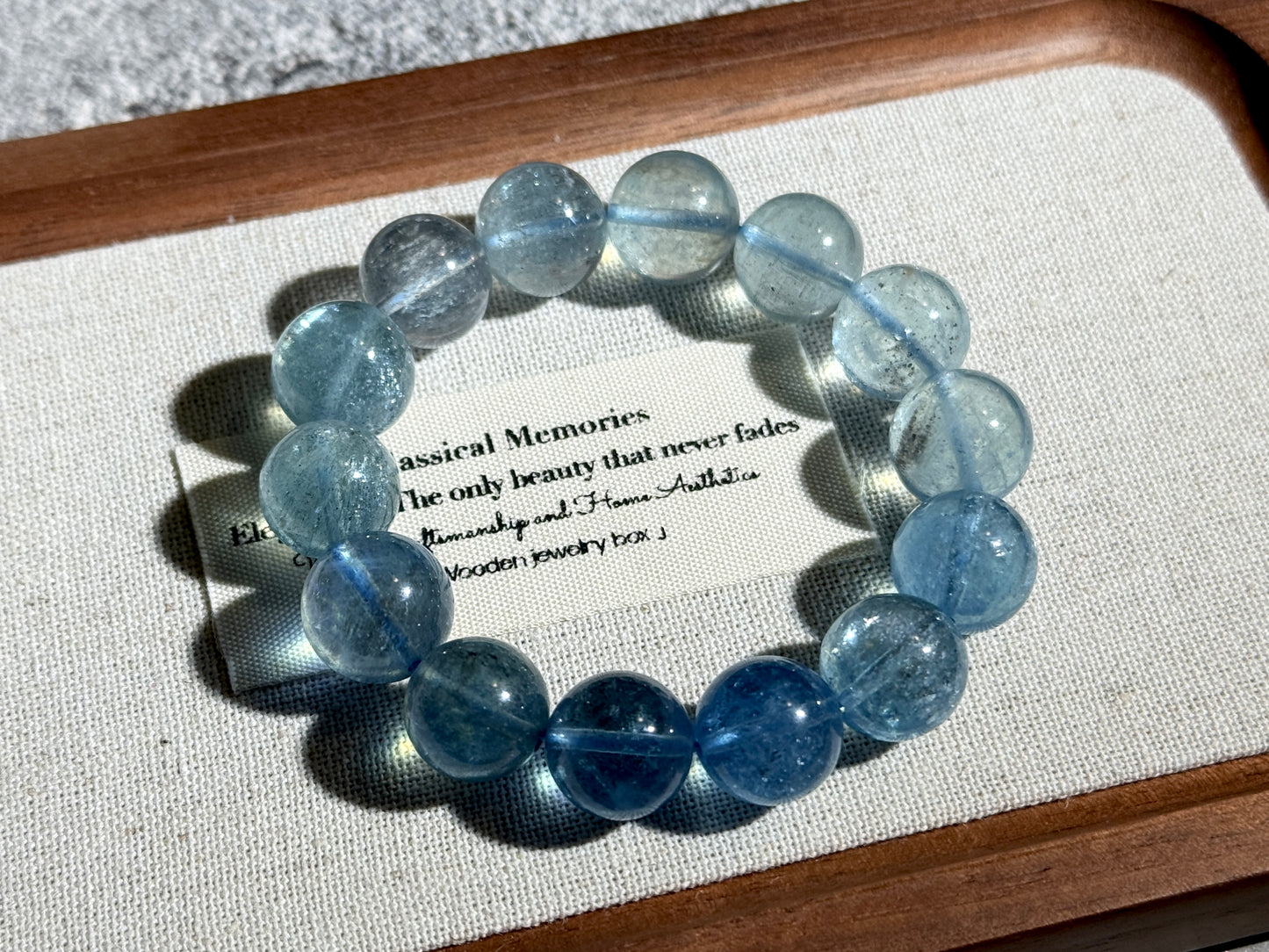 Gradient Translucent Beryl Aquamarine 12.6mm Beaded Bracelet