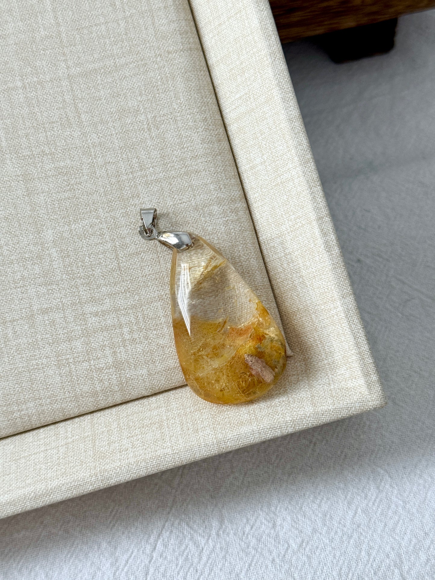 Rutile Quartz with Garden Phantom Pear Shaped Pendant
