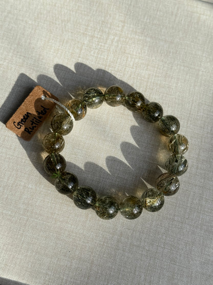 Tourmalinated Green Rutilated Quartz 11.9mm Beaded Bracelet