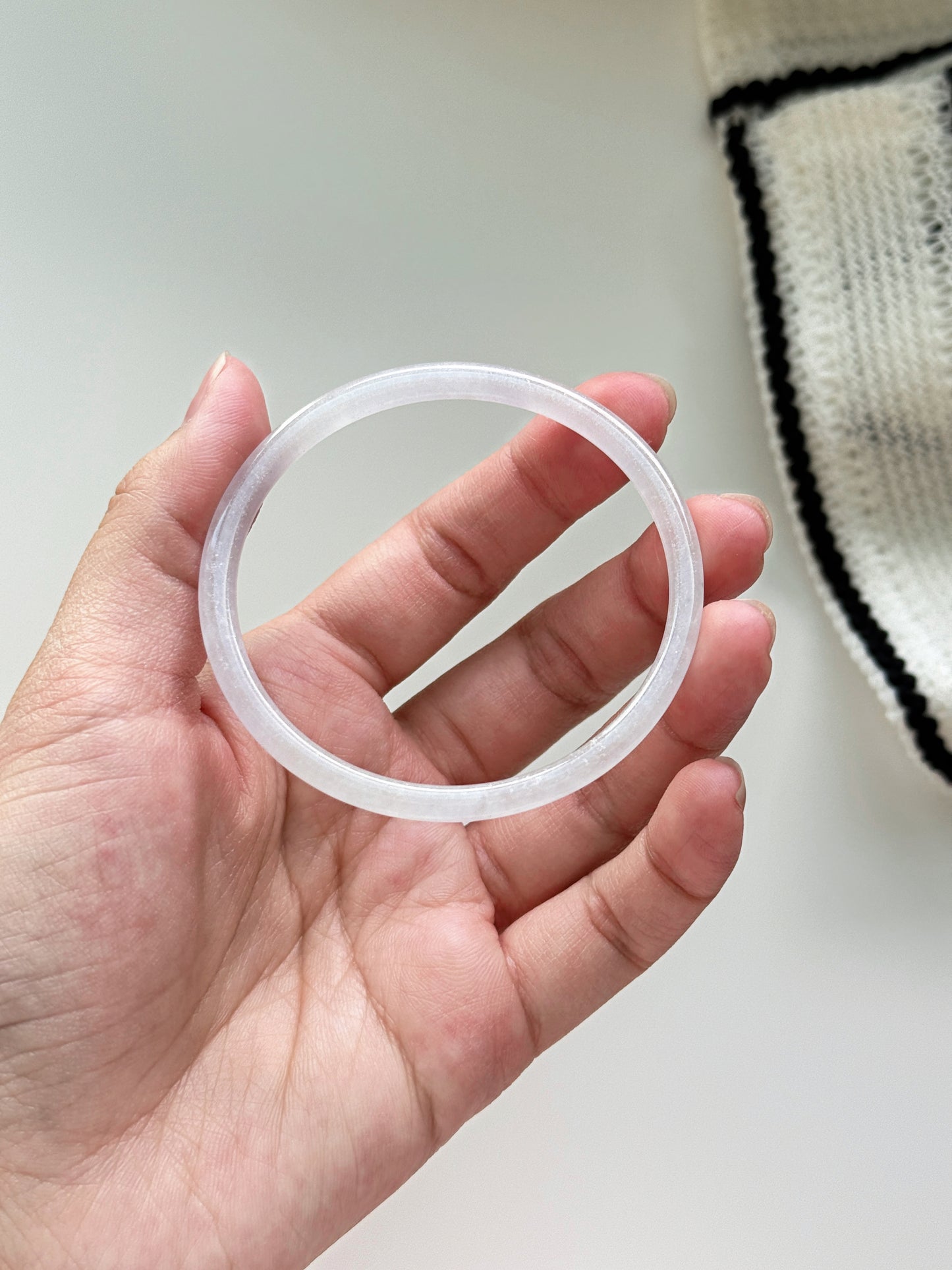 Myanmar Slim White Jade Bangle 57mm