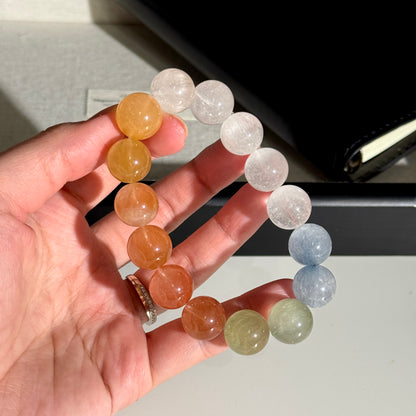 Rainbow Rabbit Hair Rutiled 13.6mm Beaded Bracelet HQ