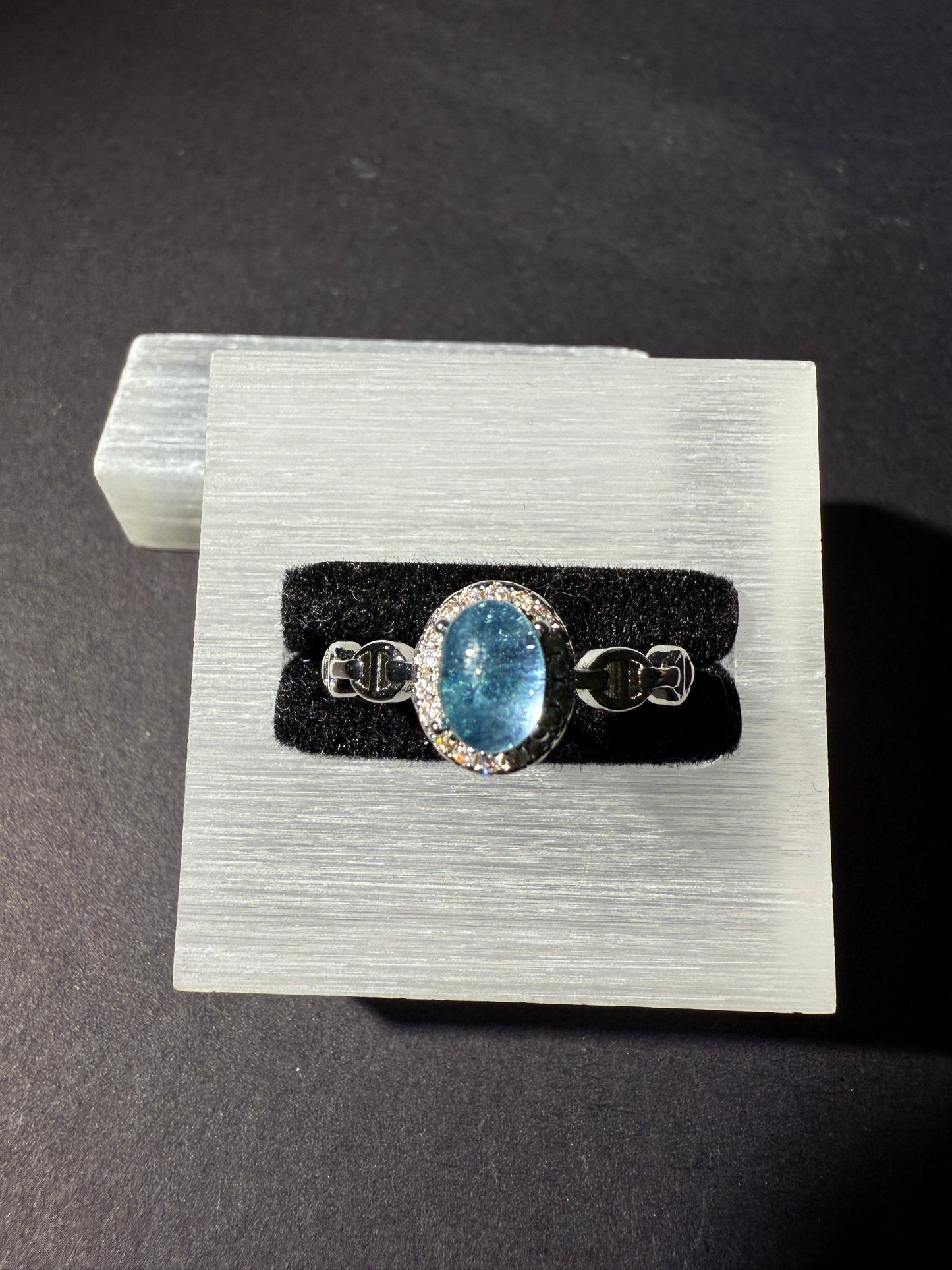 Aquamarine zirconia Ring Adjustable Free Size