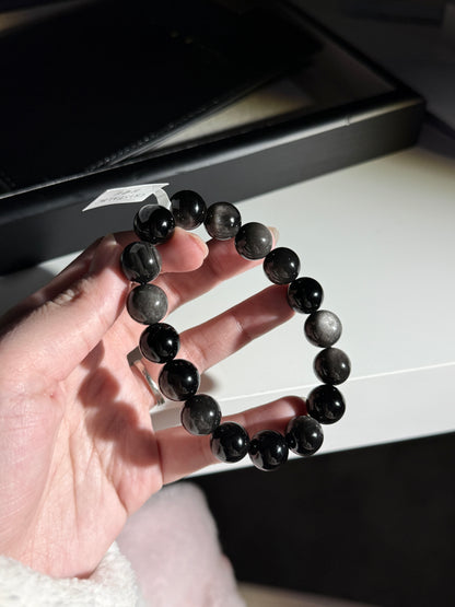 Silver Obsidian Beaded Bracelet