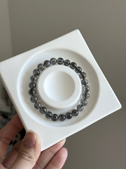 Black Rutile Hair Quartz 7.9mm Bead Bracelet
