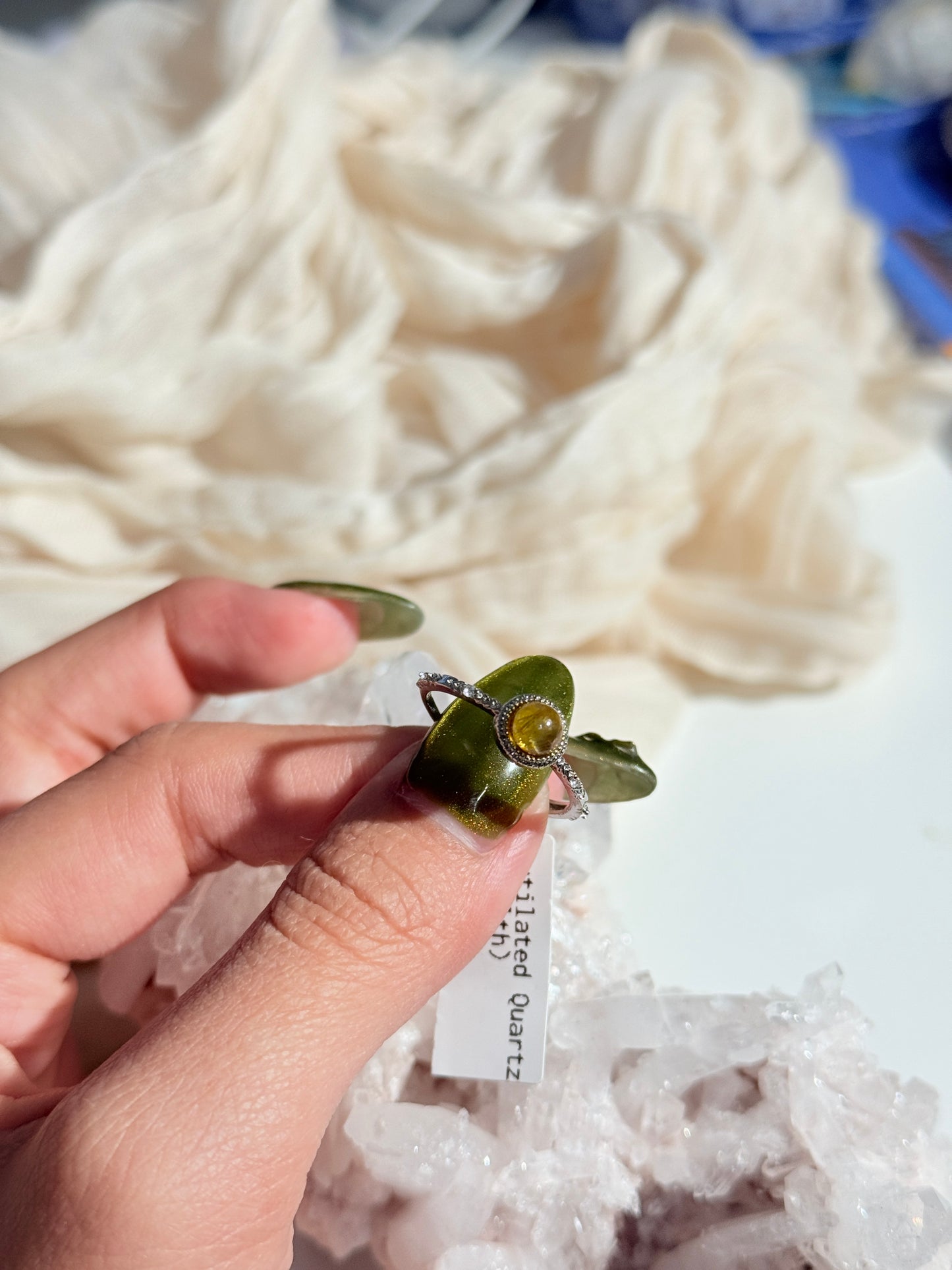 Vintage 925 Golden Rutile Quartz Zirconia Ring