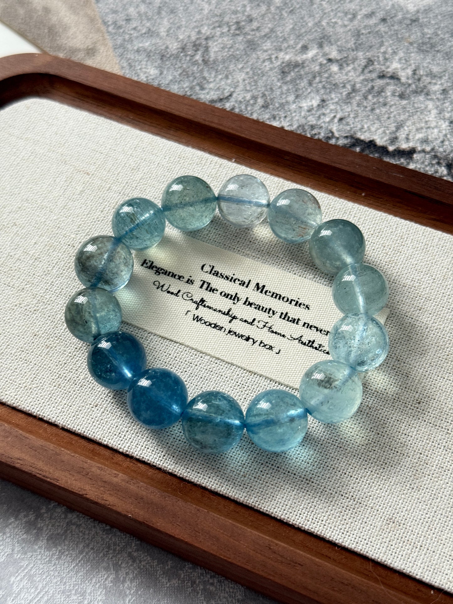 Gradient Translucent Beryl Aquamarine 12.6mm Beaded Bracelet
