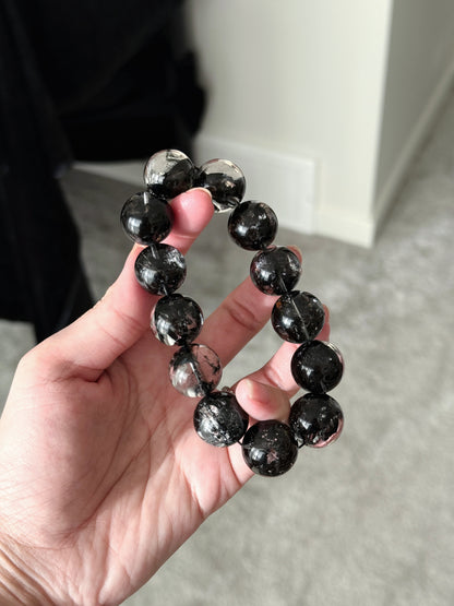 Black Herkimer Diamond 17.5mm Beaded Bracelet