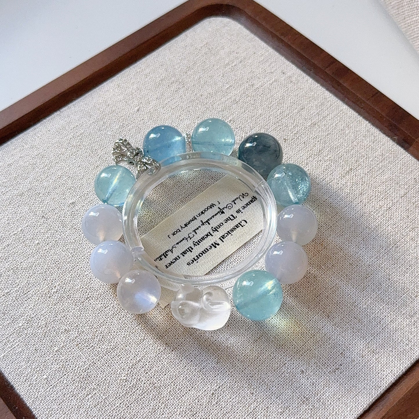 Meowy Aquamarine Moonstone with Blue Rutile Quartz Design Beaded Bracelet