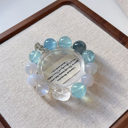 Meowy Aquamarine Moonstone with Blue Rutile Quartz Design Beaded Bracelet