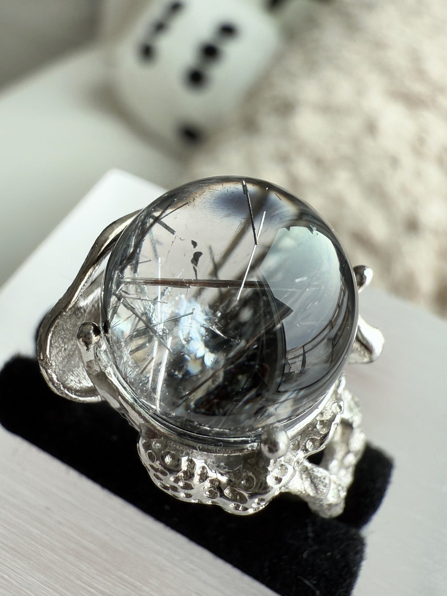 Black Rutile Quartz Sterling Silver Ring