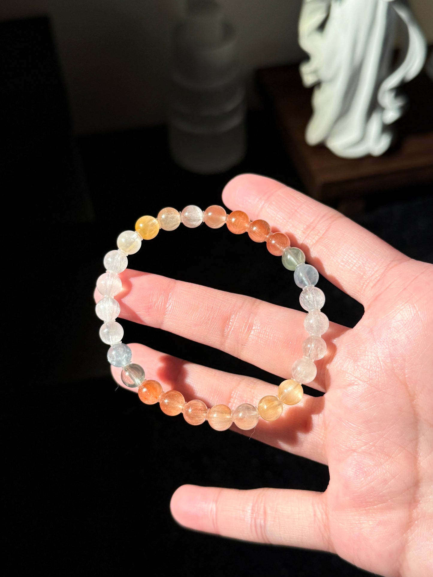 Collection Grade Rainbow Rabbit Hair Cateyes Rutiles 6.9mmBead Bracelet