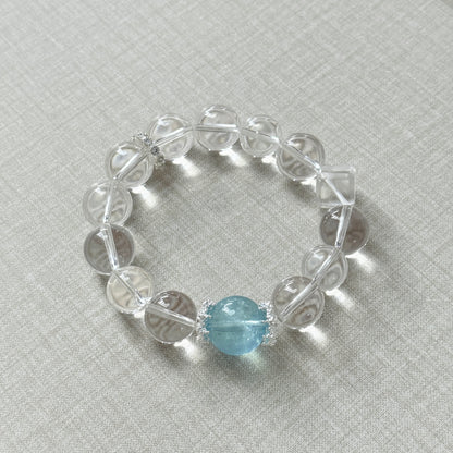 Aquamarine Clear Quartz 13mm Designed Beaded Bracelet