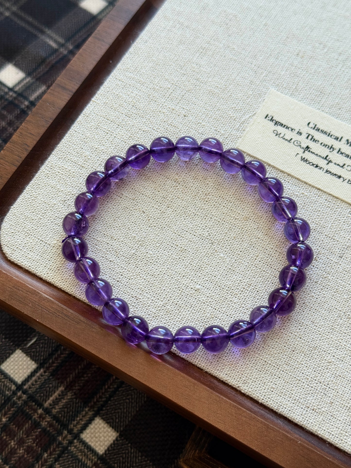 High Grade Brazil Amethyst 7.8mm Bead Bracelet