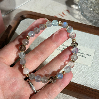 Aquamarine Labradorite Rose Quartz 7mm Trio Stone Bead Bracelet