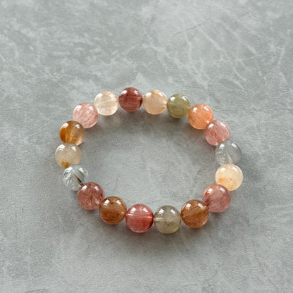 Rainbow Rabbit Hair Amphibole 11.3mm Beaded Bracelet