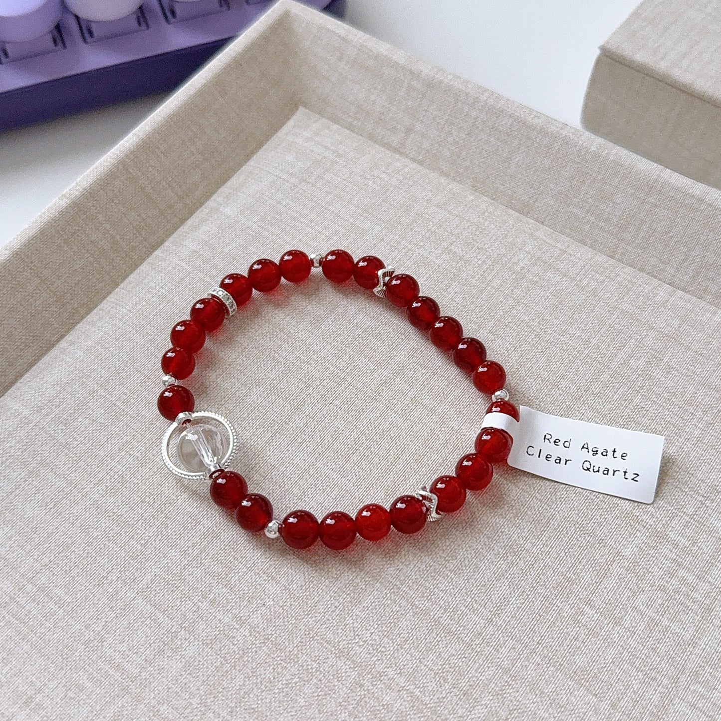 Red Agate Cornelian Lucky Stone with Clear Quartz
