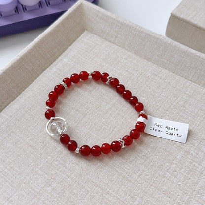 Red Agate Cornelian Lucky Stone with Clear Quartz