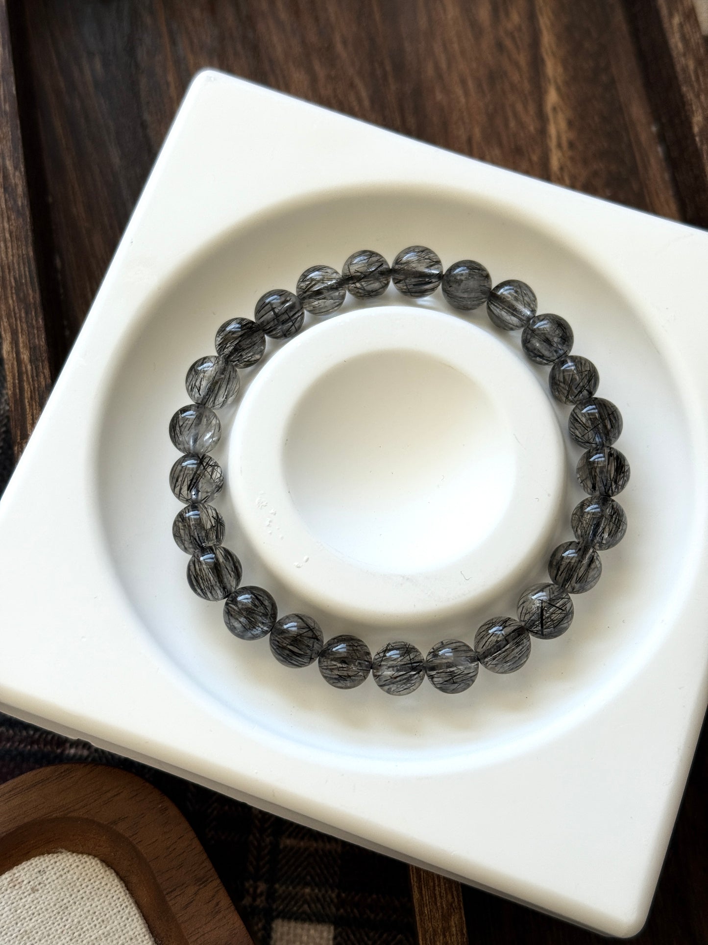 Black Rutile Hair Quartz 7.9mm Bead Bracelet